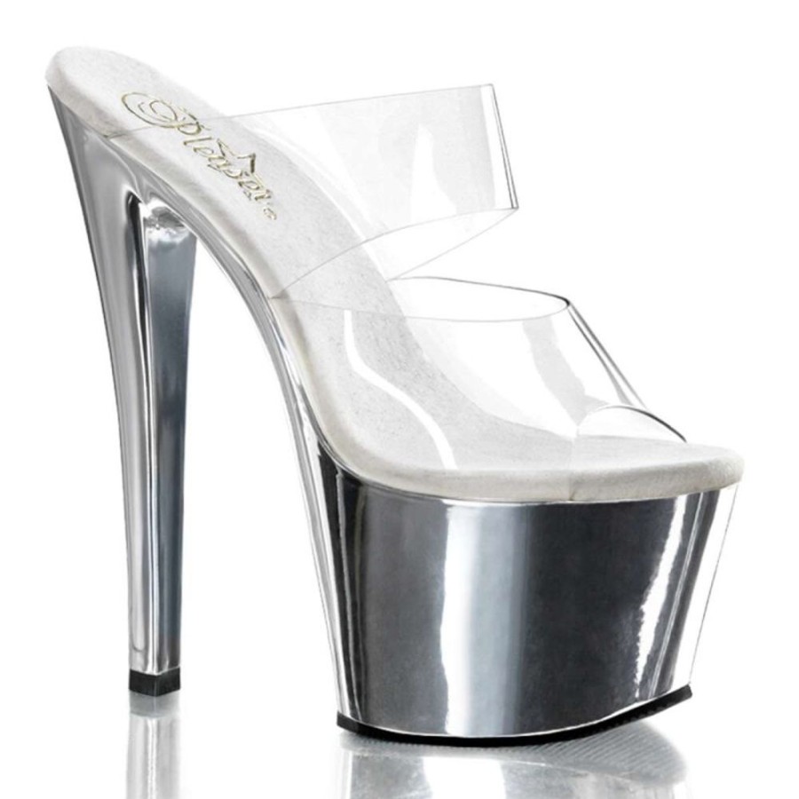 High Heels Pleaser | Pleaser Pantolette Sky-302 Transparent Silber Chrom