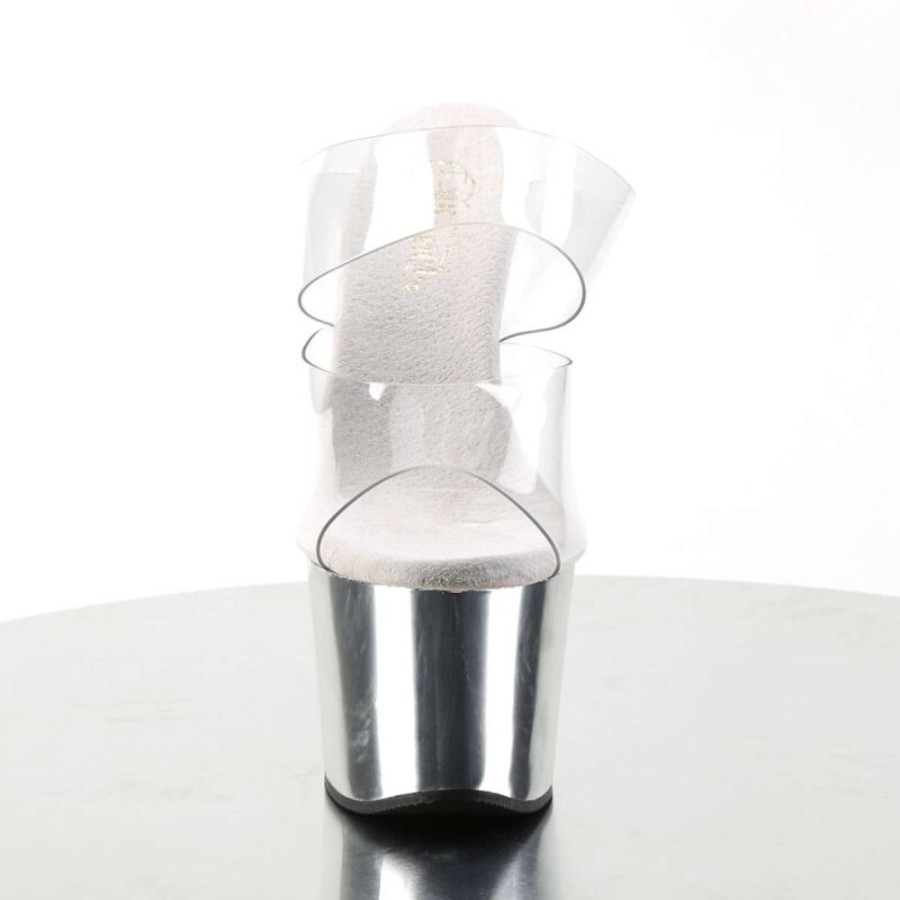 High Heels Pleaser | Pleaser Pantolette Sky-302 Transparent Silber Chrom