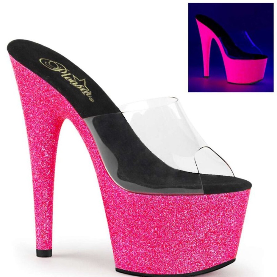 High Heels Pleaser | Pleaser Pantolette Adore-701Uvg Transparent Neon-Pink Glitter