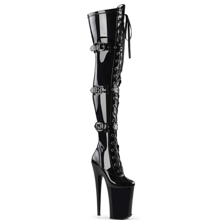 High Heels Pleaser | Pleaser Overknee Stiefel Infinity-3028 Schwarz