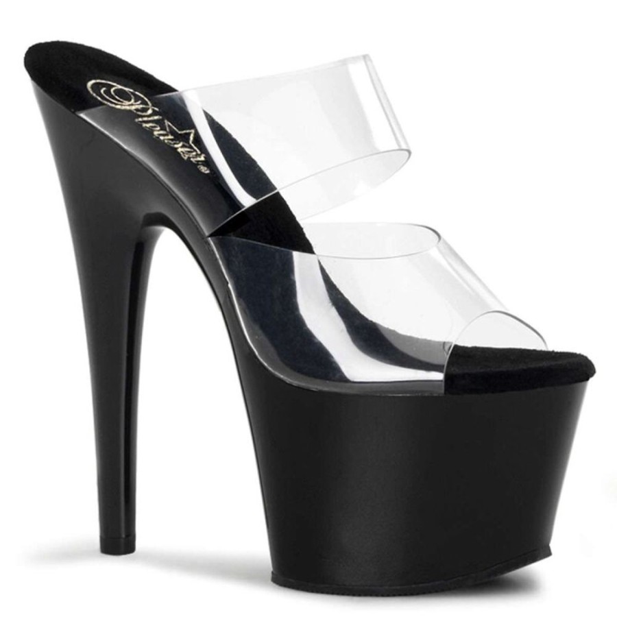 High Heels Pleaser | Pleaser Pantolette Adore-702 Transparent Schwarz