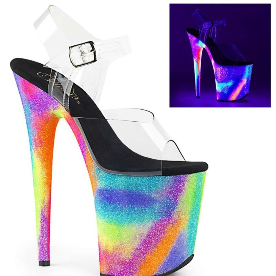 High Heels Pleaser | Pleaser Sandalette Flamingo-808Gxy Transparent Neon-Bunt