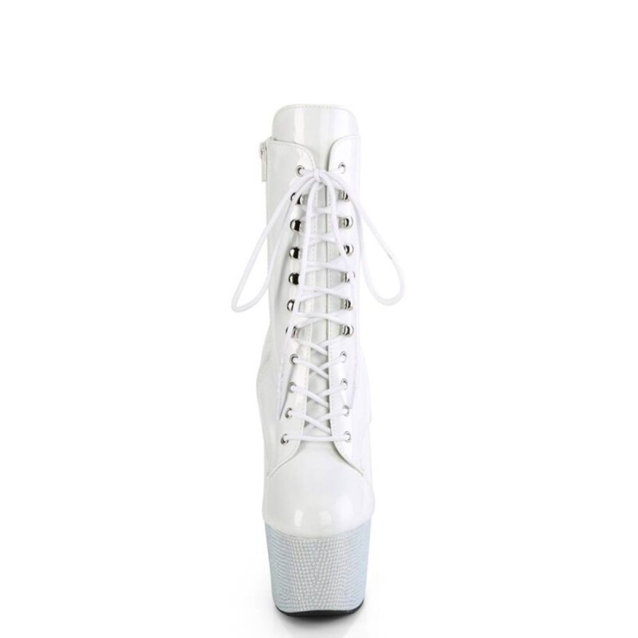 High Heels Pleaser | Pleaser Bejeweled-1020-7 Plateau Stiefeletten Holo Strass Weis