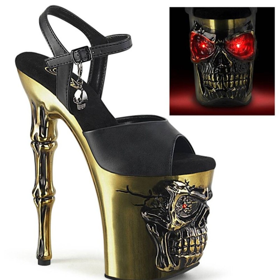 High Heels Pleaser | Pleaser Rapture-809-Lt Plateau Sandaletten Kunstleder Schwarz Gold