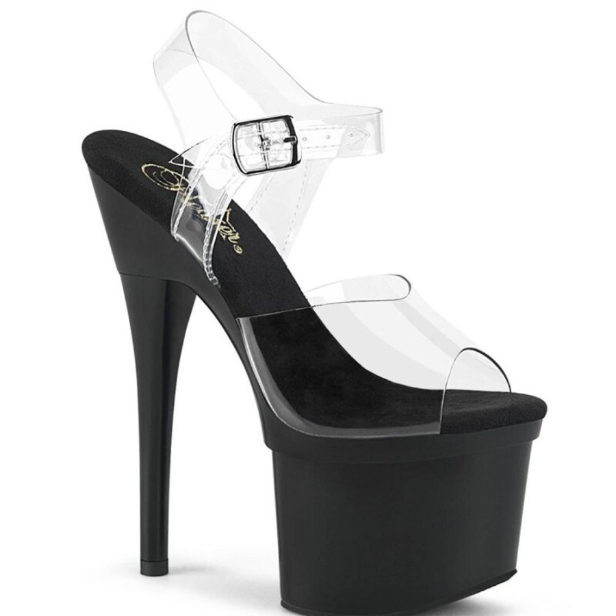 High Heels Pleaser | Pleaser Esteem-708 Plateau Sandaletten Transparent Schwarz