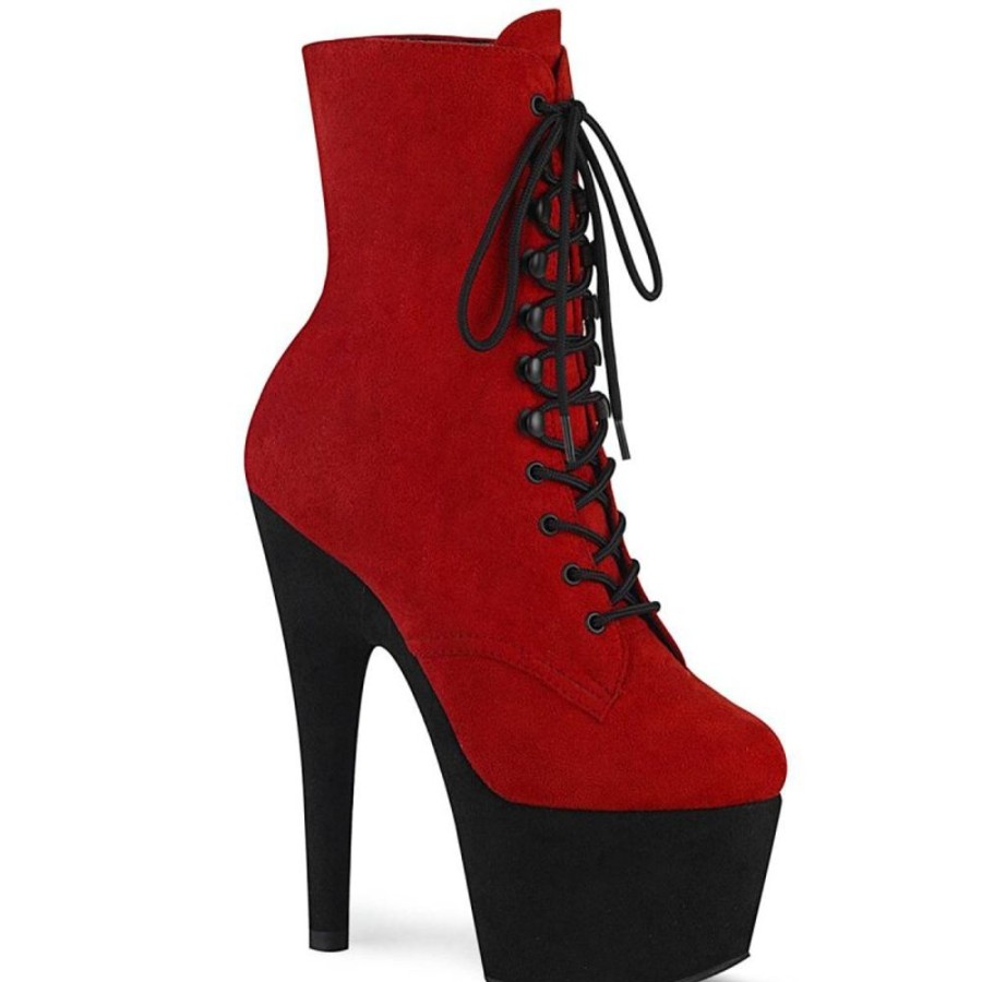 High Heels Pleaser | Pleaser Adore-1020Fstt Plateau Stiefeletten Kunstliches Wildleder Rot