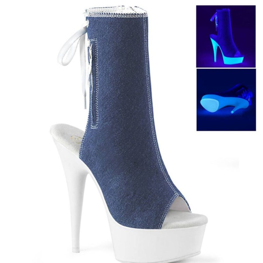 High Heels Pleaser | Pleaser Delight-1018Sk Plateau Stiefeletten Neon Blau Weis