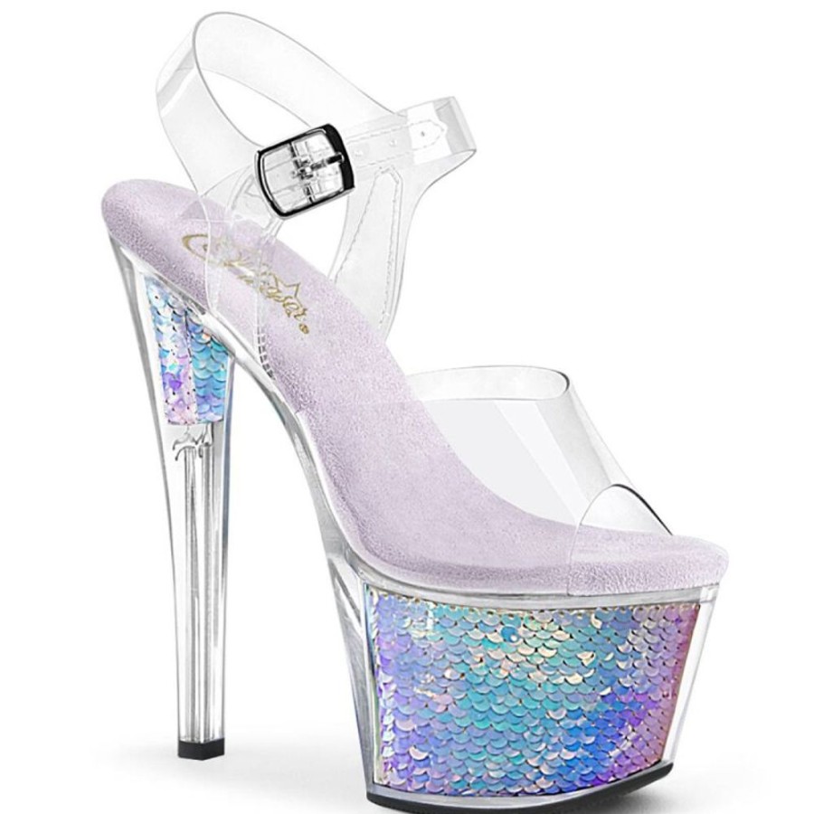 High Heels Pleaser | Pleaser Sky-308Mc Plateau Pantoletten Transparent Blau