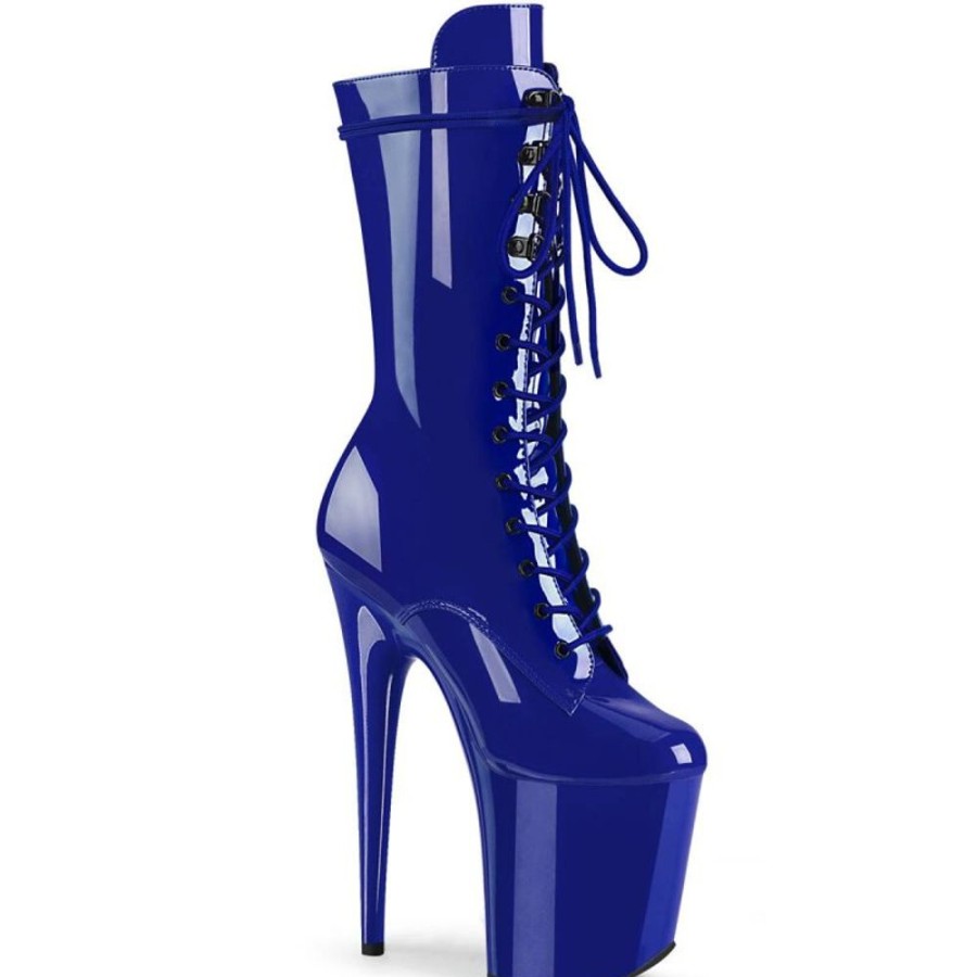 High Heels Pleaser | Pleaser Flamingo-1050 Plateau Stiefeletten Lack Blau