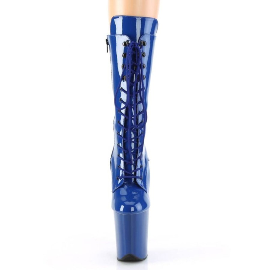 High Heels Pleaser | Pleaser Flamingo-1050 Plateau Stiefeletten Lack Blau