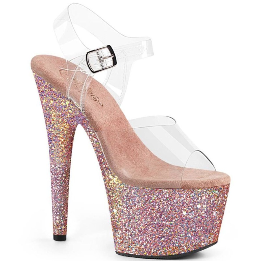 High Heels Pleaser | Pleaser Adore-708Lg Plateau Sandaletten Glitter Transparent Bunt