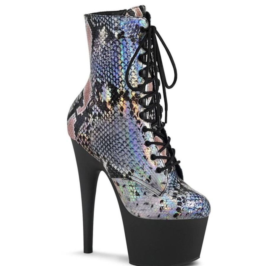 High Heels Pleaser | Pleaser Adore-1020Sp Plateau Stiefeletten Holo Snake Silber Bunt