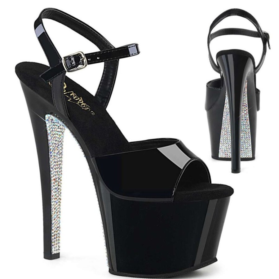 High Heels Pleaser | Pleaser Sandalette Sky-309Crs Schwarz Silber Strass