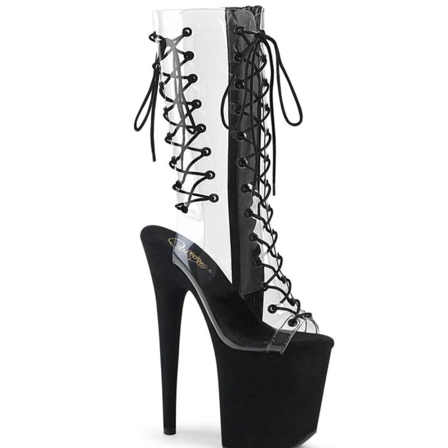 High Heels Pleaser | Pleaser Flamingo-800-60Fs Plateau Stiefeletten Kunstliches Wildleder Transparent Schwarz