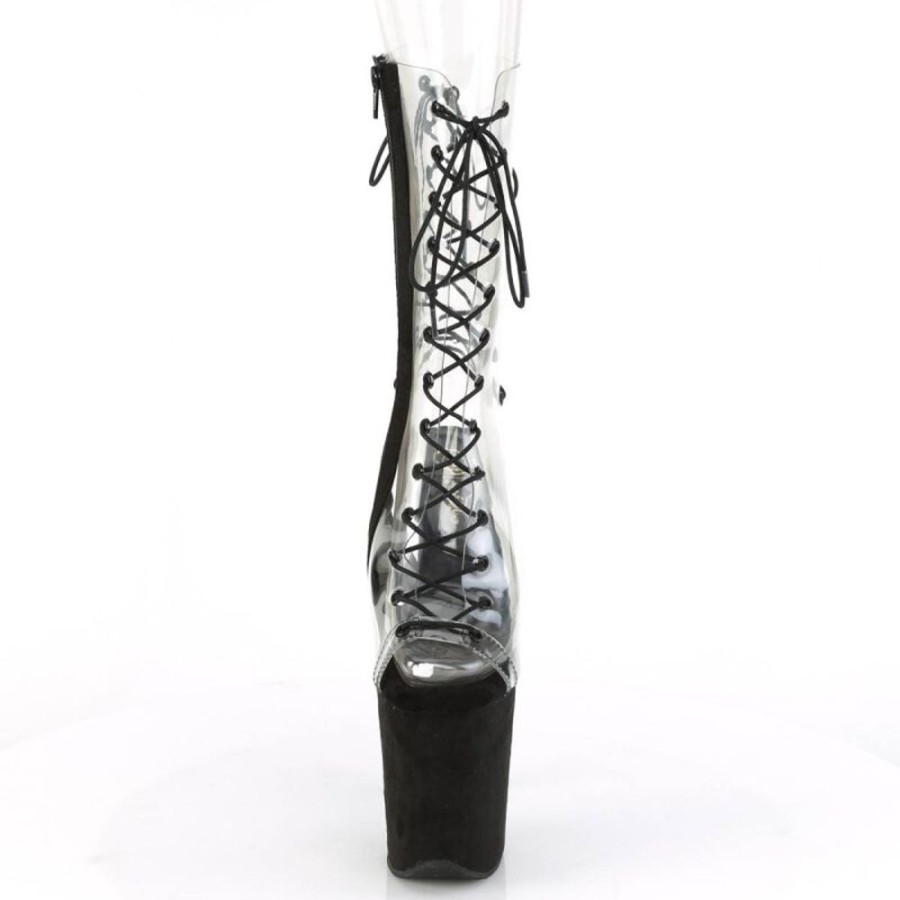 High Heels Pleaser | Pleaser Flamingo-800-60Fs Plateau Stiefeletten Kunstliches Wildleder Transparent Schwarz