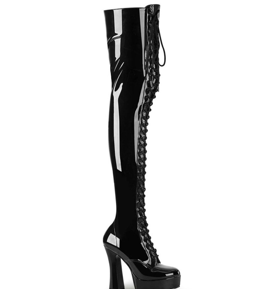 High Heels Pleaser | Pleaser Electra-3023 Overknee Stiefel Lack Schwarz