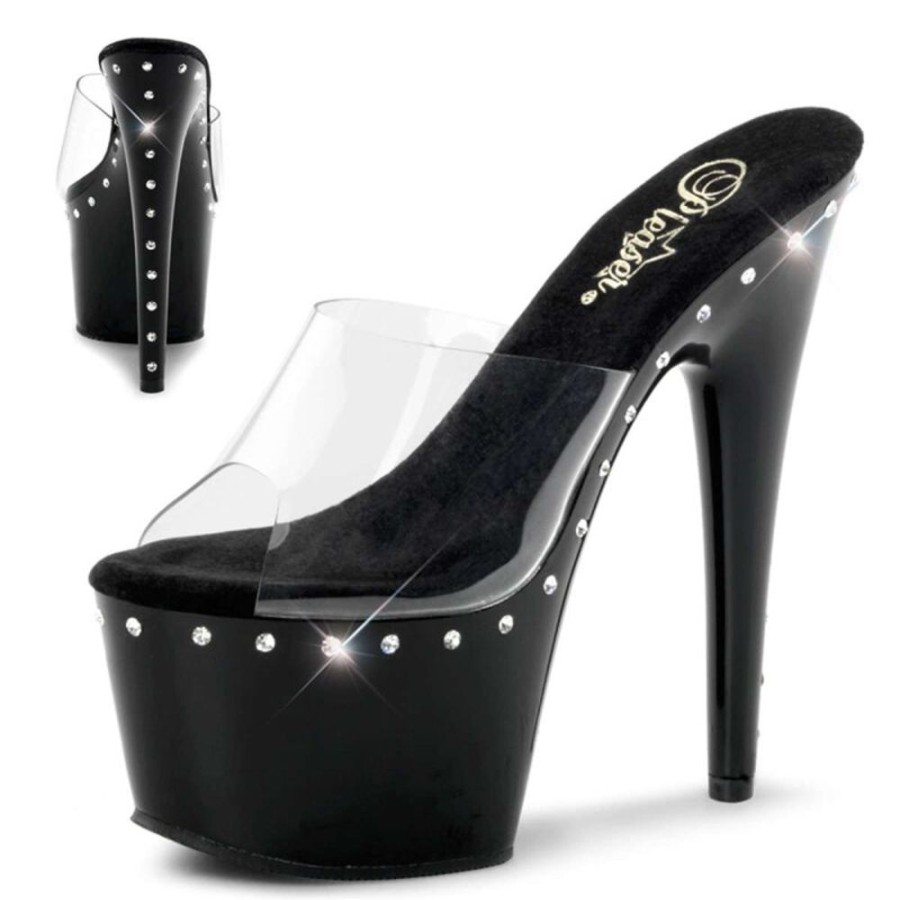 High Heels Pleaser | Pleaser Pantolette Adore-701Ls Transparent Schwarz