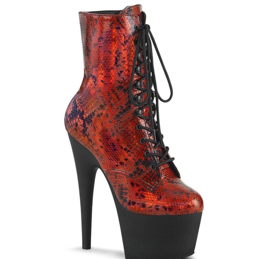 High Heels Pleaser | Pleaser Adore-1020Sp Plateau Stiefeletten Holo Snake Rot