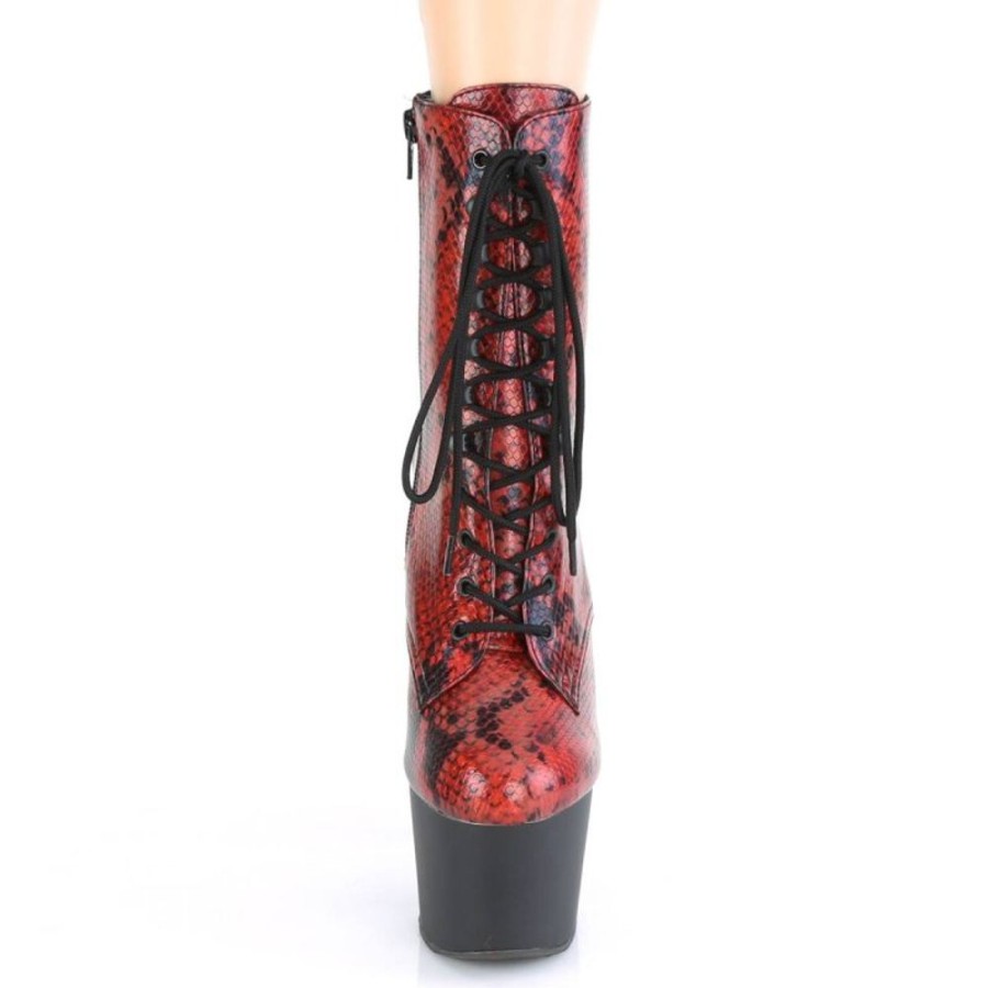 High Heels Pleaser | Pleaser Adore-1020Sp Plateau Stiefeletten Holo Snake Rot