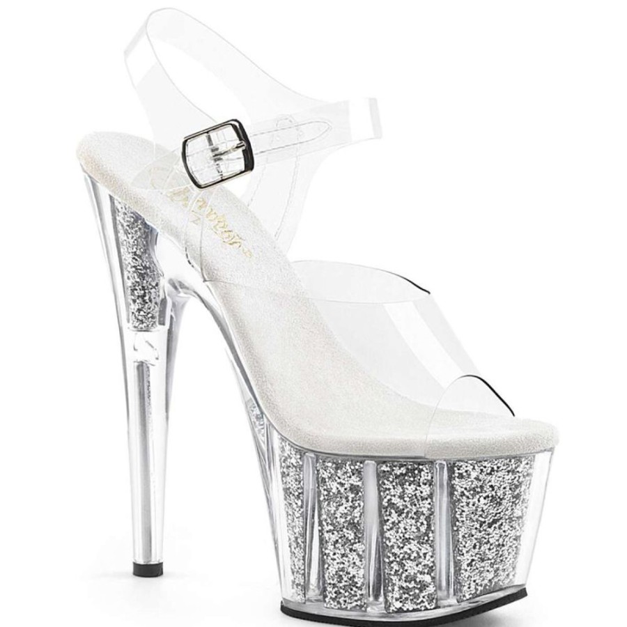 High Heels Pleaser | Pleaser Sandalette Adore-708G Transparent Silber Glitter