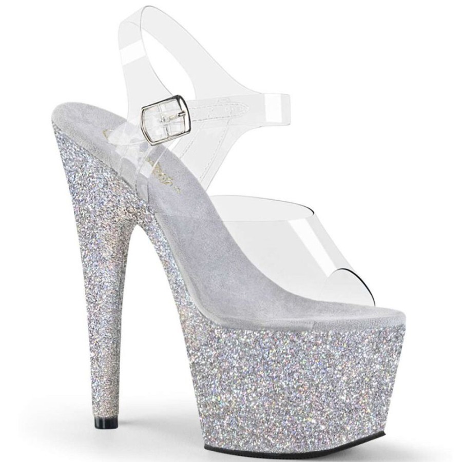 High Heels Pleaser | Pleaser Sandalette Adore-708Hmg Transparent Silber Multi Glitter