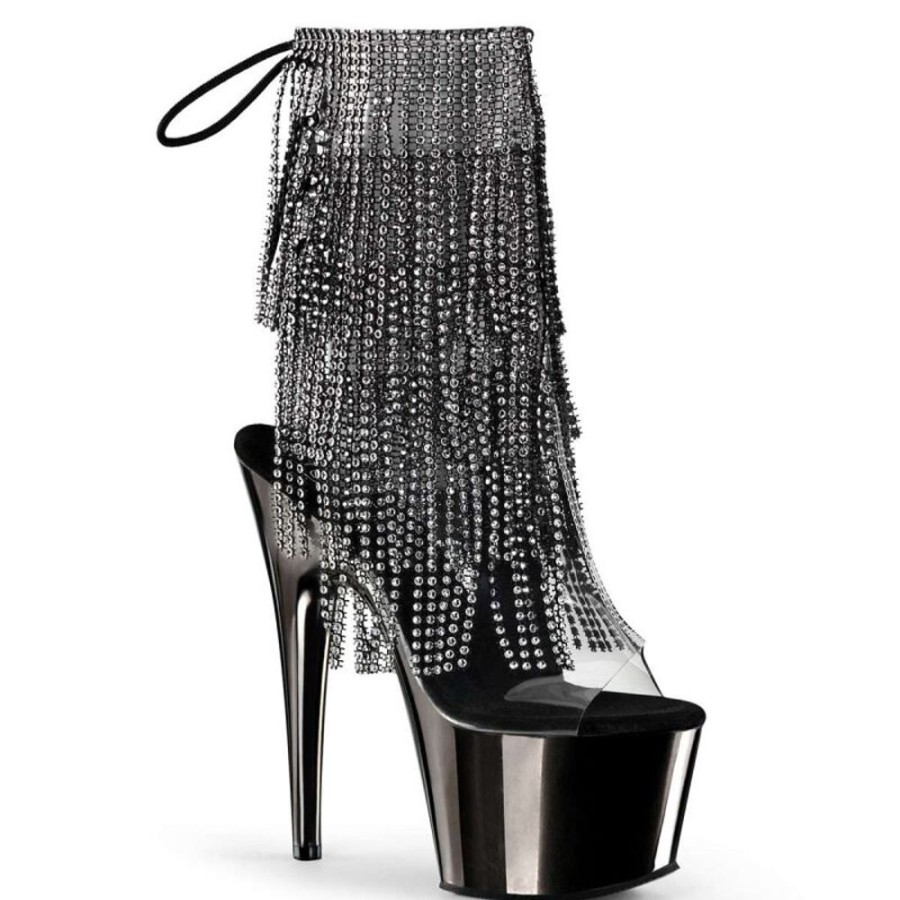 High Heels Pleaser | Pleaser Stiefelette Adore-1017Rsf Transparent Silber-Schwarz Chrom