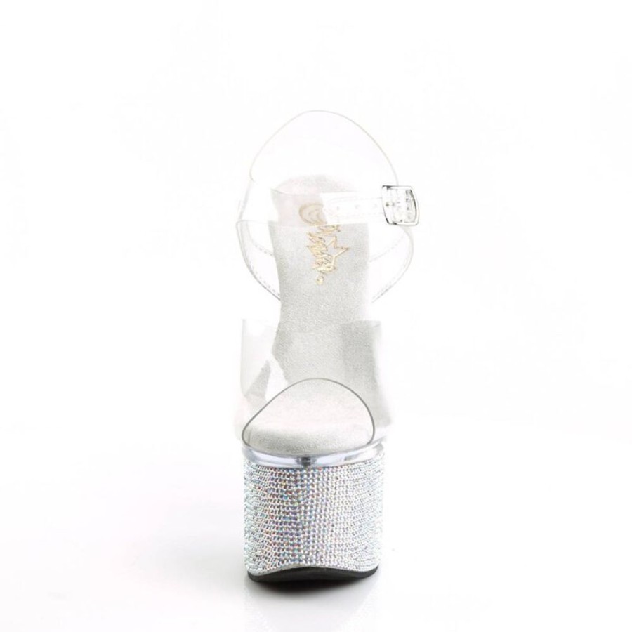 High Heels Pleaser | Pleaser Esteem-708Dm Plateau Sandaletten Strass Transparent Silber