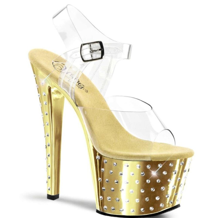 High Heels Pleaser | Pleaser Sandalette Stardust-708 Transparent Gold Chrom