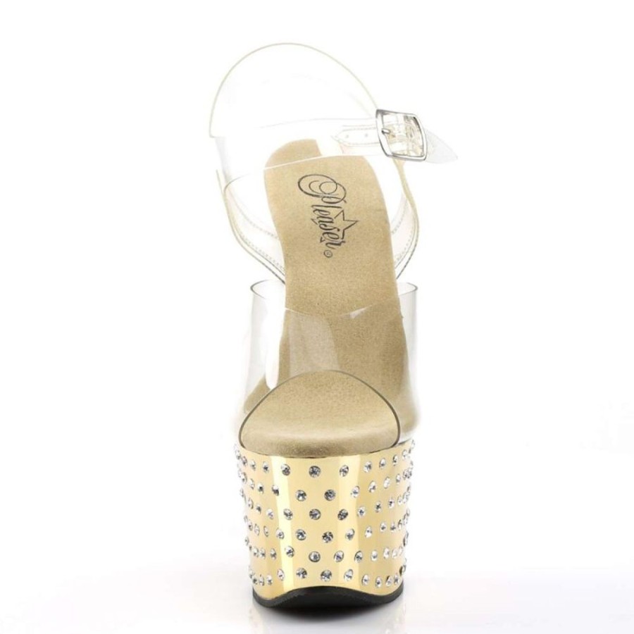 High Heels Pleaser | Pleaser Sandalette Stardust-708 Transparent Gold Chrom