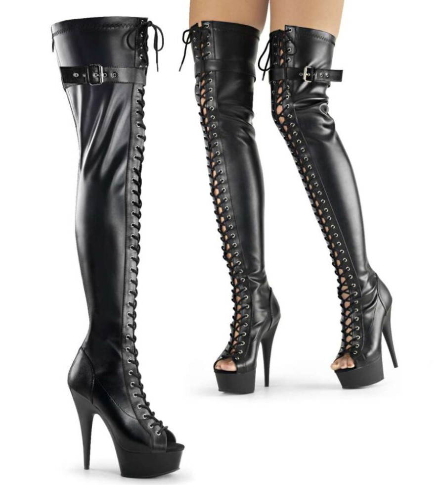 High Heels Pleaser | Pleaser Overknee Stiefel Delight-3025 Schwarz