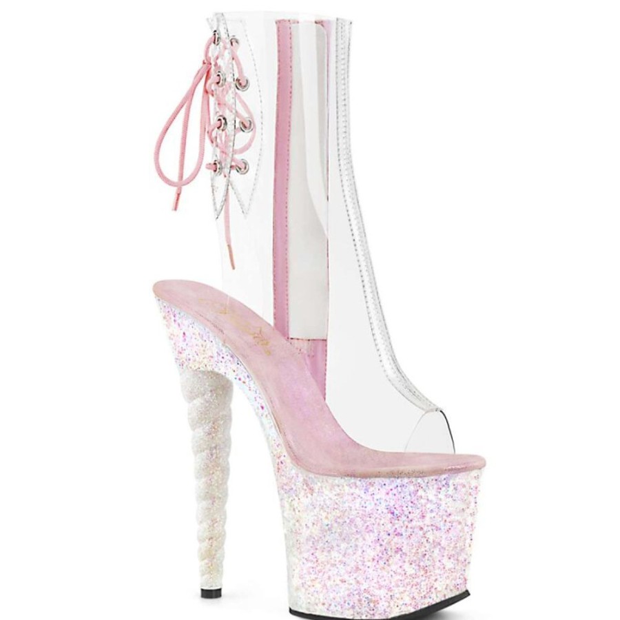 High Heels Pleaser | Pleaser Stiefelette Unicorn-1018C Transparent Silber Multi Glitter