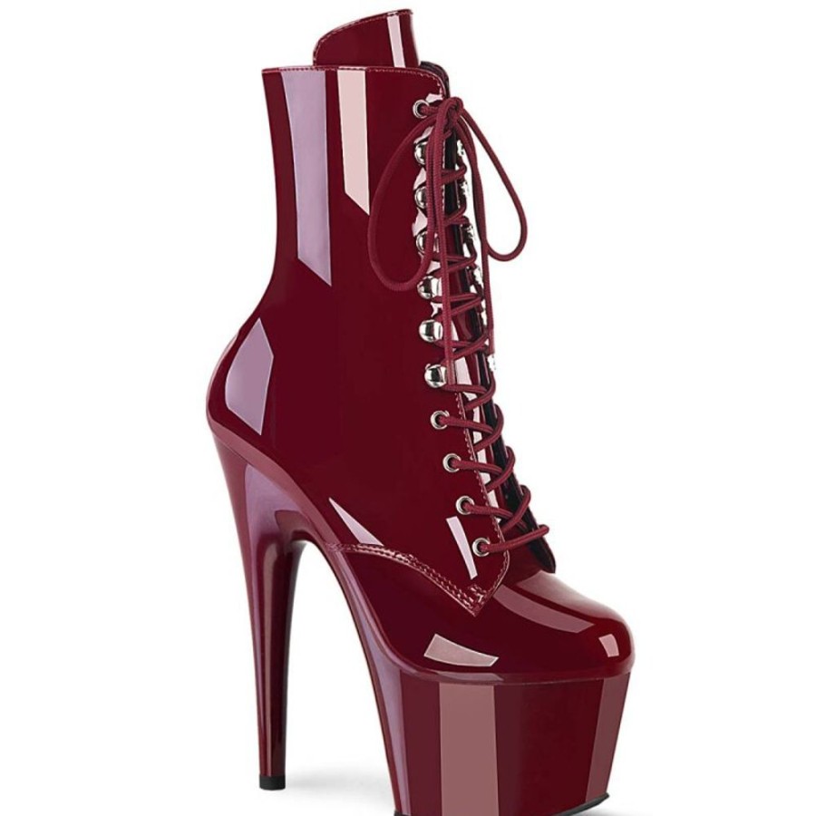 High Heels Pleaser | Pleaser Adore-1020 Plateau Stiefeletten Lack Burgundrot