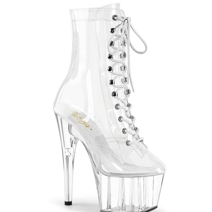 High Heels Pleaser | Pleaser Adore-1020C Plateau Stiefeletten Transparent