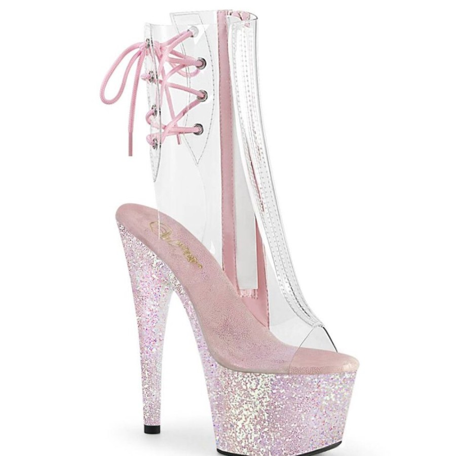 High Heels Pleaser | Pleaser Adore-1018C Plateau Stiefeletten Glitter Transparent Rosa