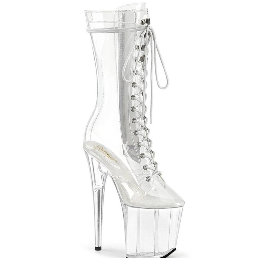 High Heels Pleaser | Pleaser Flamingo-1050C Plateau Stiefeletten Transparent