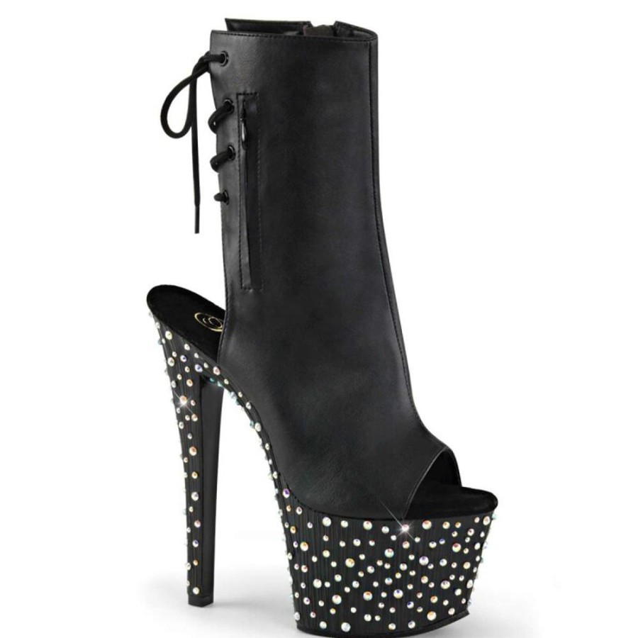 High Heels Pleaser | Pleaser Stiefelette Stardance-1018-7 Schwarz Silber Multi Glitter