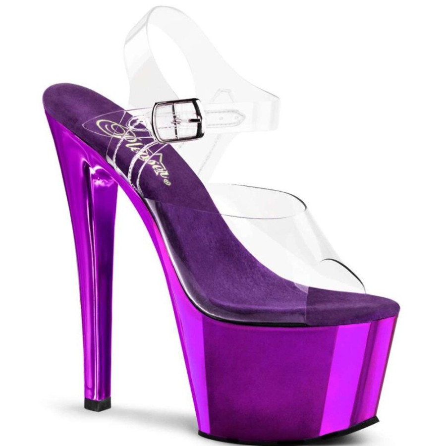 High Heels Pleaser | Pleaser Sandalette Sky-308 Transparent Lila Chrom