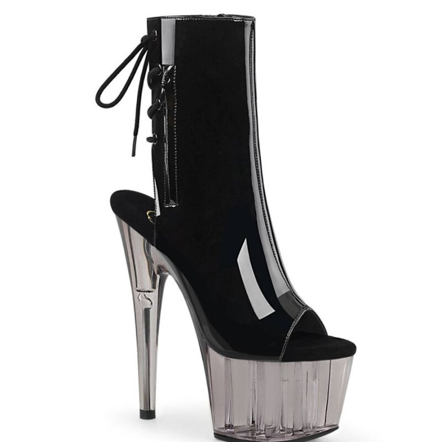 High Heels Pleaser | Pleaser Adore-1018T Plateau Stiefeletten Lack Rauch Schwarz