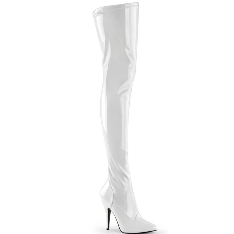 High Heels Pleaser | Pleaser Seduce-3000 Overknee Stiefel Lack Weis