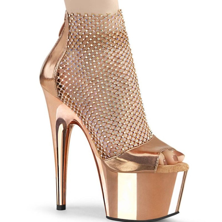 High Heels Pleaser | Pleaser Adore-765Rm Plateau Sandaletten Mesh Chrom Rose-Gold