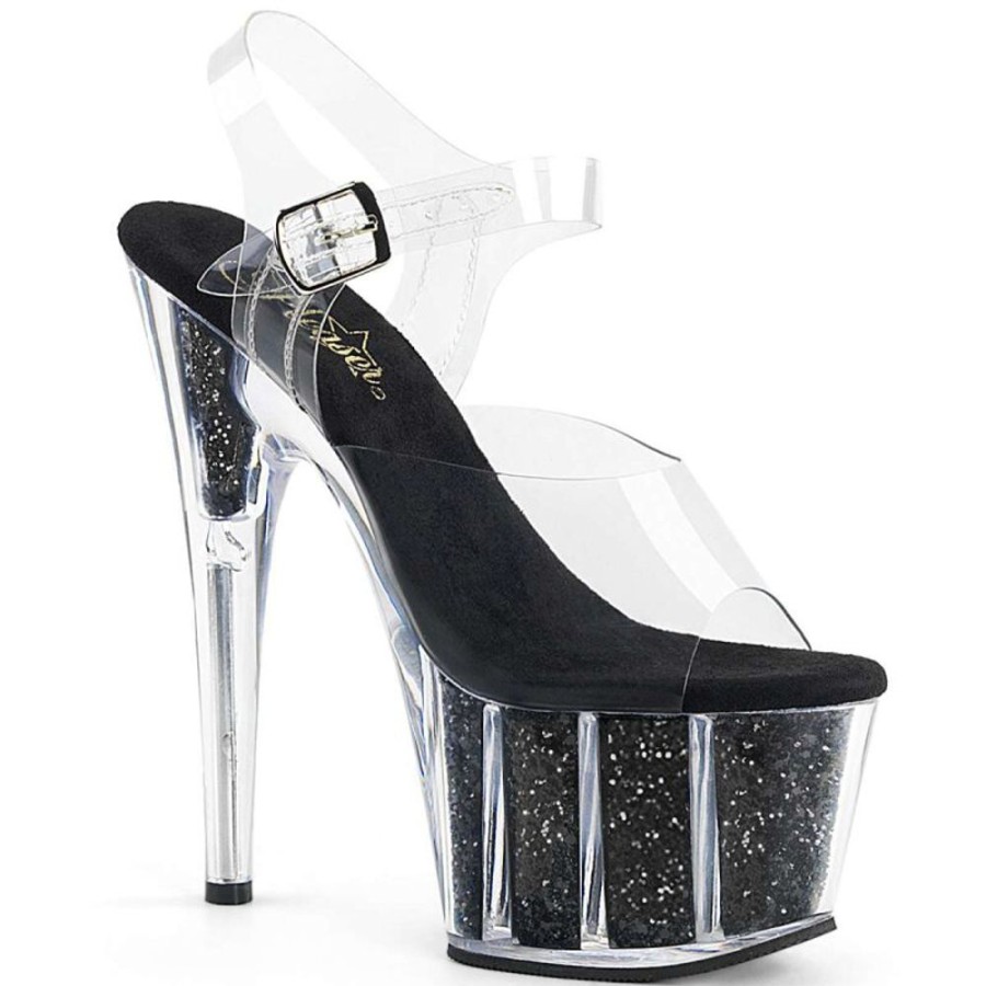 High Heels Pleaser | Pleaser Sandalette Adore-708G Transparent Schwarz Glitter