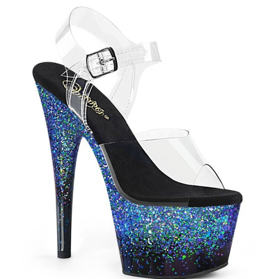 High Heels Pleaser | Pleaser Adore-708Ss Plateau Sandaletten Glitter Transparent Blau