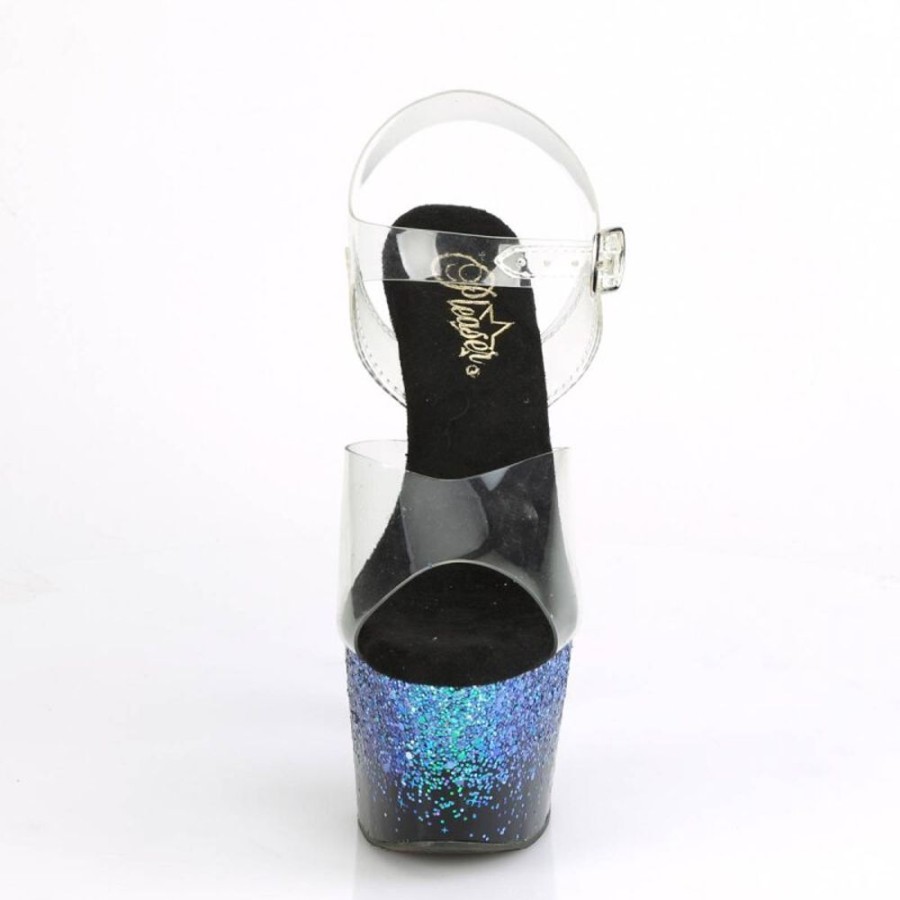 High Heels Pleaser | Pleaser Adore-708Ss Plateau Sandaletten Glitter Transparent Blau