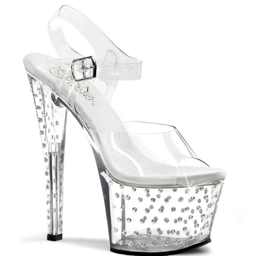 High Heels Pleaser | Pleaser Sandalette Stardust-708 Transparent Silber