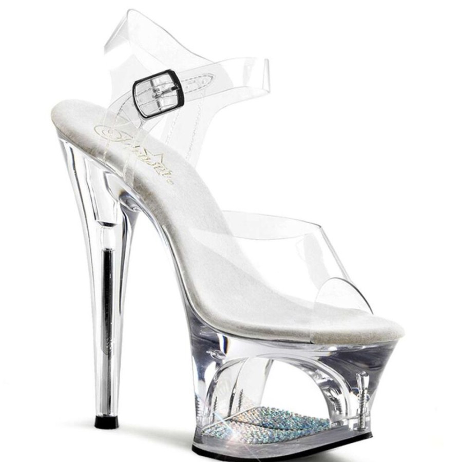 High Heels Pleaser | Pleaser Sandalette Moon-708Dm Transparent Silber