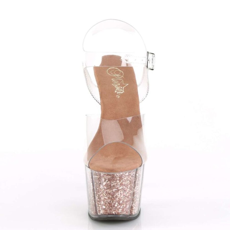 High Heels Pleaser | Pleaser Sandalette Adore-708G Transparent Rose-Gold Glitter