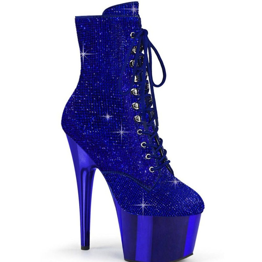 High Heels Pleaser | Pleaser Adore-1020Chrs Plateau Stiefeletten Strass Chrom Blau