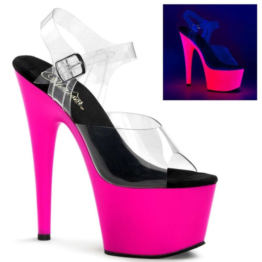 High Heels Pleaser | Pleaser Sandalette Adore-708Uv Transparent Neon-Pink