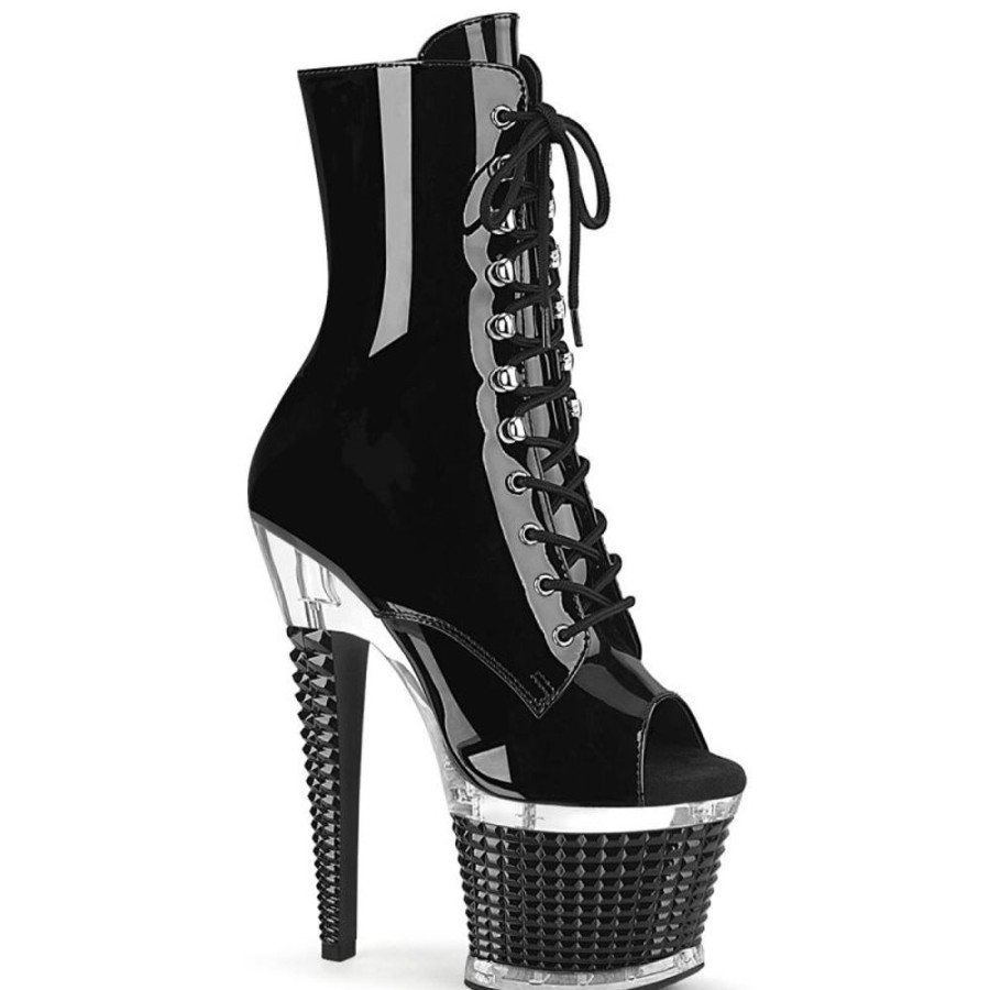 High Heels Pleaser | Pleaser Spectator-1021 Plateau Stiefeletten Lack Schwarz