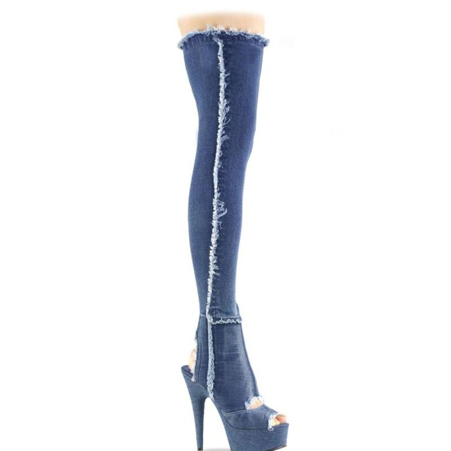 High Heels Pleaser | Pleaser Overknee Stiefel Delight-3030 Jeans-Blau